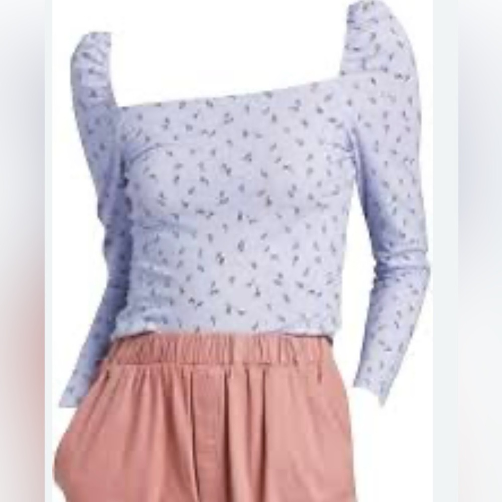 Wild Fable Womens Crop Top PLUS Sz 2X  XXL Light Blue Ditsy Print Cottagecore